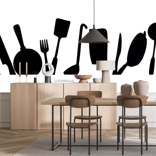 Sticker Zwart-wit patroon met keukengerei