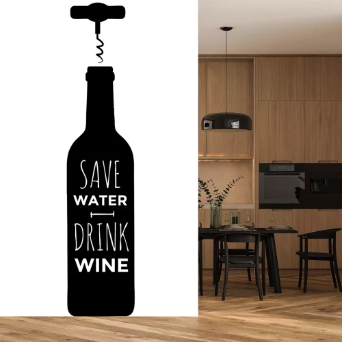 Sticker Wijnfles en kurkentrekker met tekst
