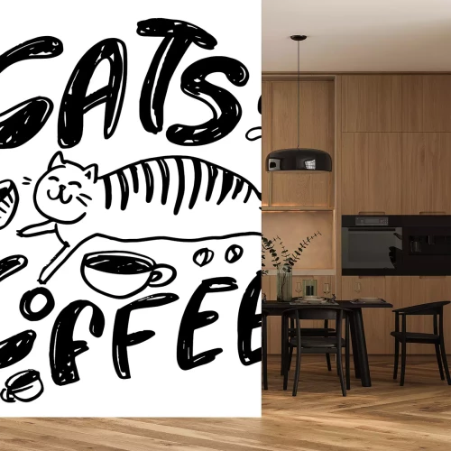 Sticker Illustratie met de tekst CATS & COFFEE
