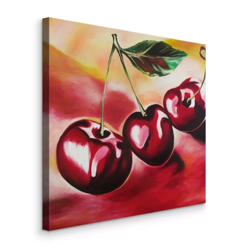 Canvas Artistieke kersen met een blad