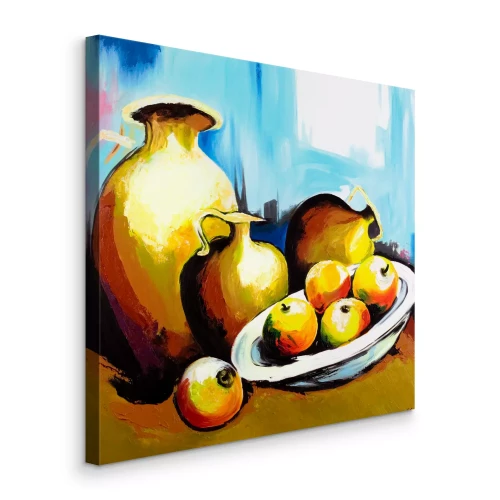 Canvas Stilleven met appels en vazen
