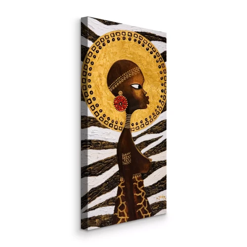 Canvas Afrikaanse vrouw met een diermotief op de achtergrond