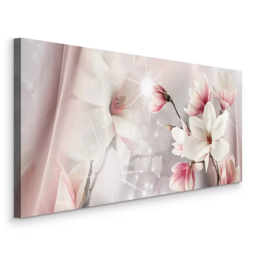 Canvas Roze en witte magnolia&#39;s in spiegelbeeld
