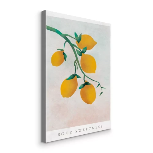 Canvas Gele citroenen op een tak met inscripties
