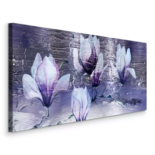 Canvas Schilderachtige paarse magnolia&#39;s op een gestructureerde achtergrond
