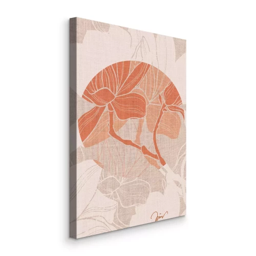 Canvas Een plantenpatroon in tinten oranje en beige