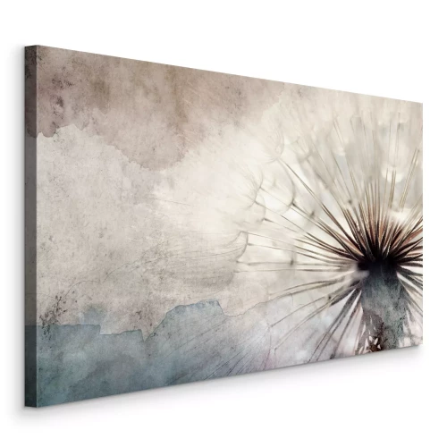 Canvas Paardenbloem in een beige en blauwe compositie