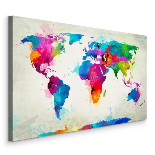 Canvas Abstracte wereldkaart in levendige aquarelkleuren