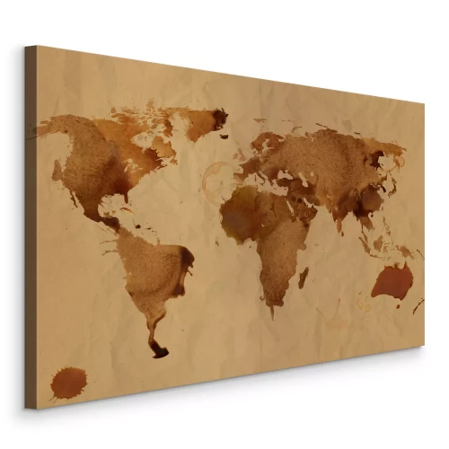 Canvas Vintage wereldkaart met koffievlekken