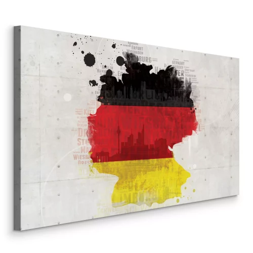 Canvas Kaart van Duitsland met vlag en stadsnamen op een lichte achtergrond