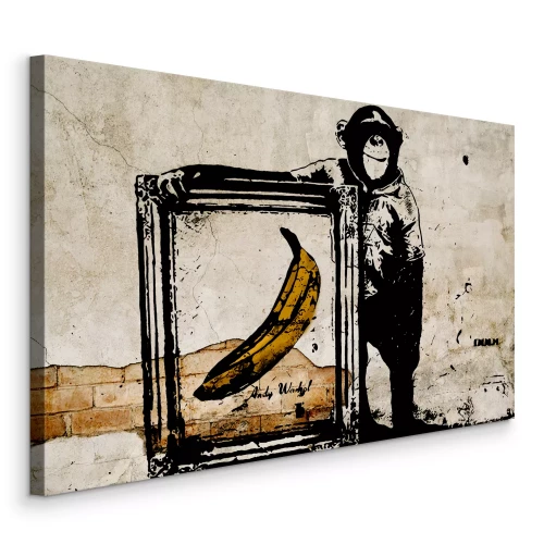Canvas Warhols aap met banaan Banksy in sepia