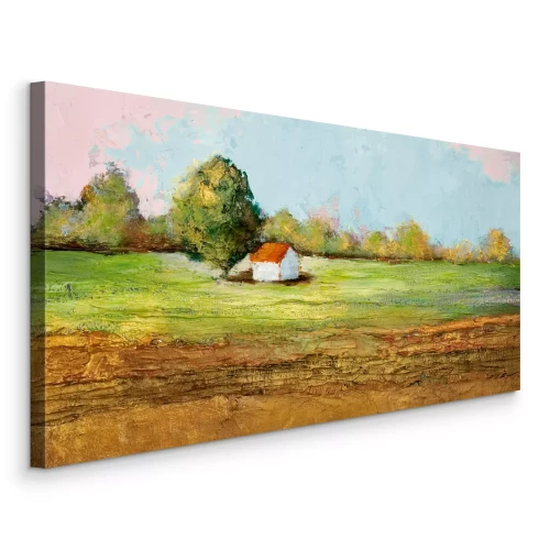 Canvas Zomerweide met een klein huisje