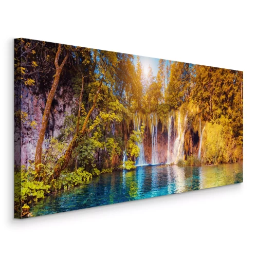 Canvas Boslagune met watervallen