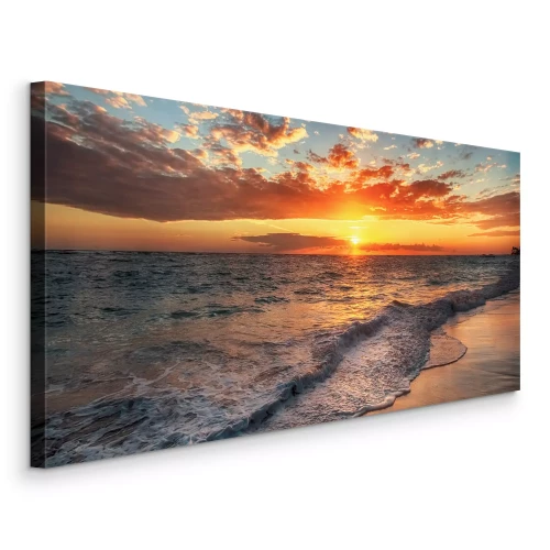 Canvas Avondzee golven in het licht van de zonsondergang