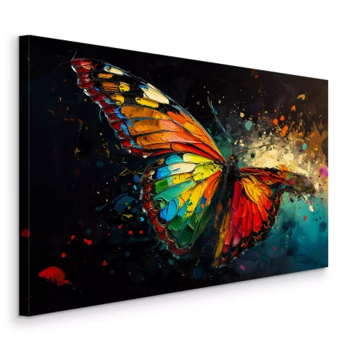 Canvas Kleurrijke vlinder en verfspatten