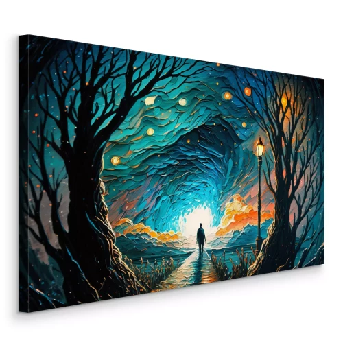 Canvas Een wandeling door een abstract sterrennachtlandschap