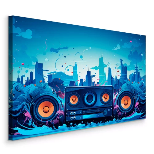 Canvas Stadspanorama met luidspreker