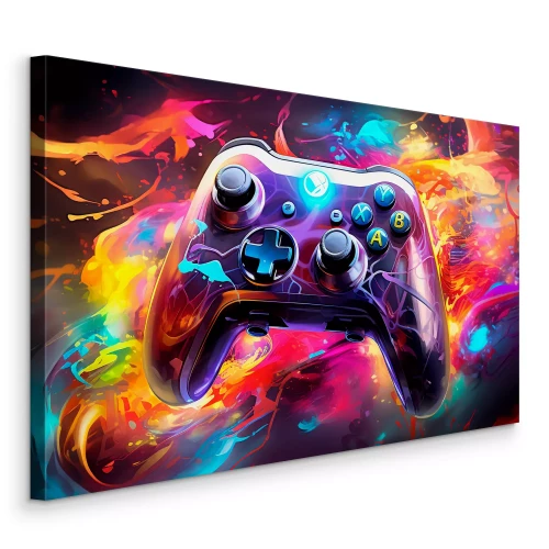 Canvas Gamepad en kleurrijke abstracte verf