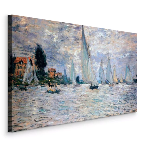 Canvas Een kalm meer met zeilboten en uitzicht op de stad