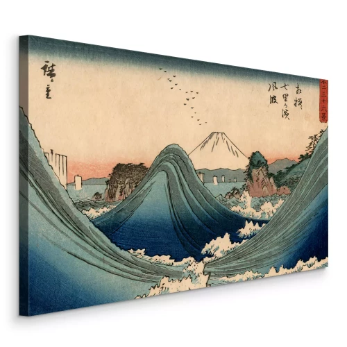 Canvas Japanse zee golven met een vulkanische achtergrond