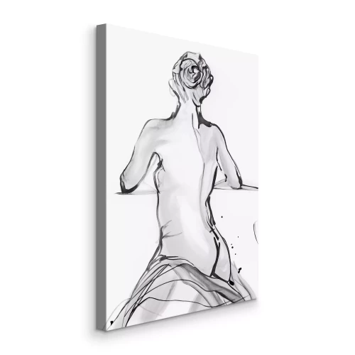 Canvas Een delicate schets van een vrouw met haar rug naar haar toegekeerd
