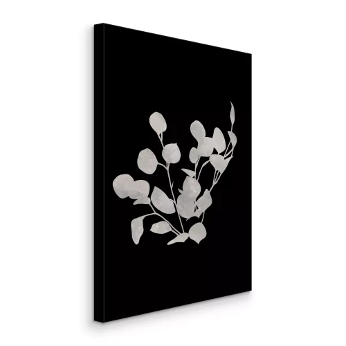 Canvas Vertakte, heldere bladeren op een zwarte achtergrond