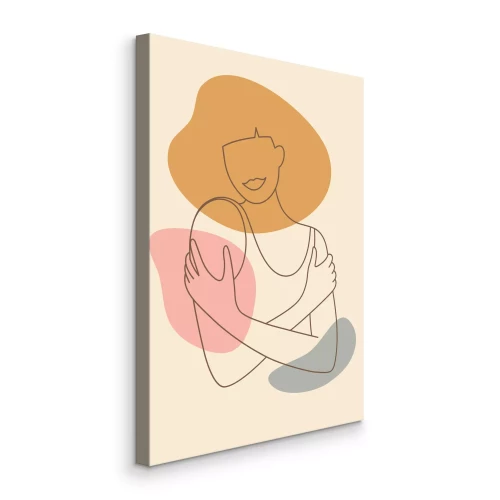 Canvas Lijntekening van een vrouw die zichzelf omarmt