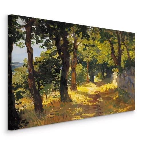 Canvas Bospad zonnig landschap