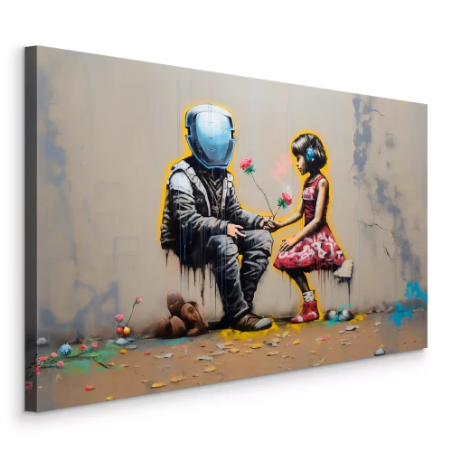 Canvas Een futuristische ontmoeting in de stijl van Banksy