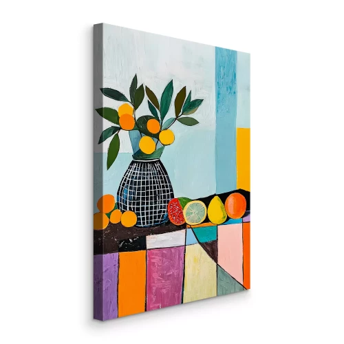 Canvas Stilleven en fruit op een kleurrijke achtergrond