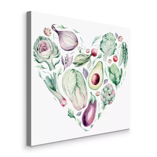 Canvas Hartvormige groene en paarse groenten