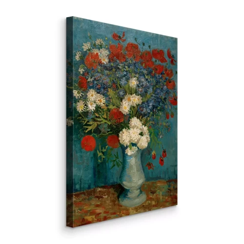 Canvas Korenbloemen en klaprozen in een vaas