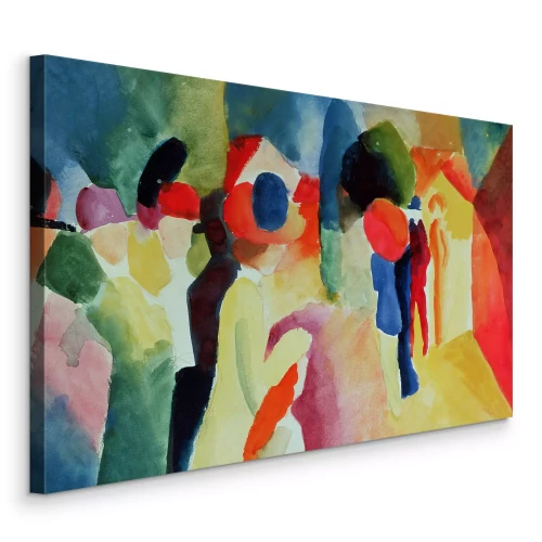 Canvas Dynamische kleurrijke abstractie met menselijke silhouetten