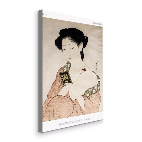 Canvas Een subtiel portret van een Japanse vrouw die haar nek poedert.