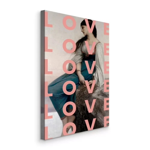 Canvas Renaissancevrouw met liefdestypografie