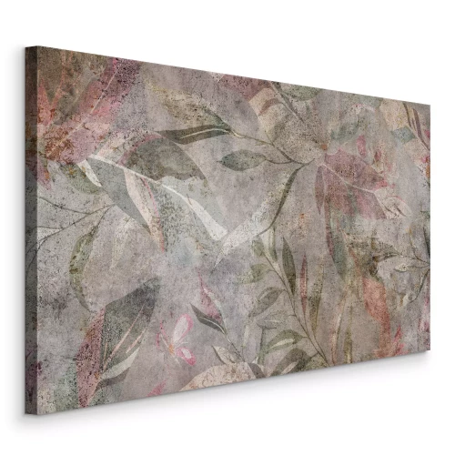Canvas Een plantenpatroon op een achtergrond die beton imiteert
