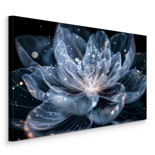 Canvas Een delicate, lichtgevende bloem in koele tinten