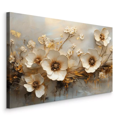 Canvas Decoratieve 3D-bloemen met gouden details