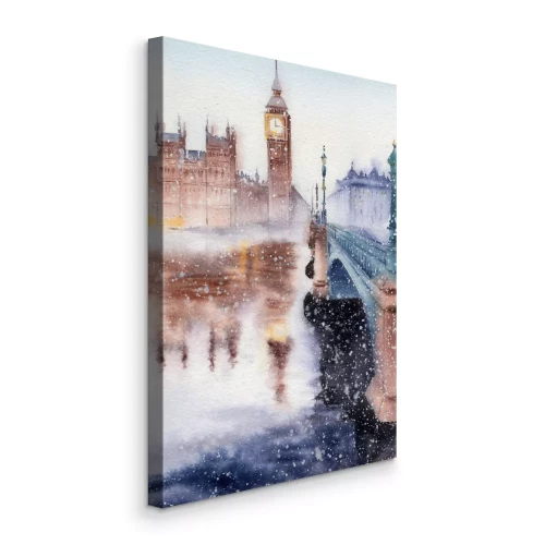 Canvas Big Ben en de brug in een sneeuwwaas