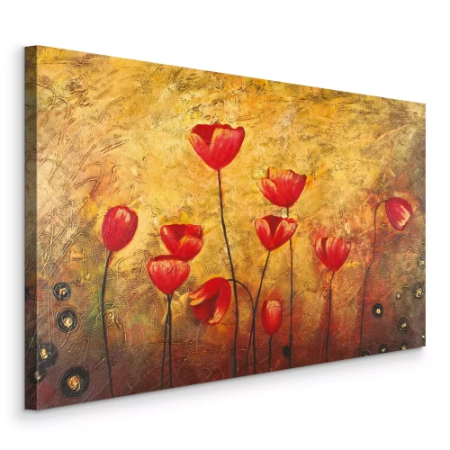 Canvas Abstracte rode tulpen op een gouden achtergrond