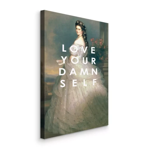 Canvas Portret van een vrouw in klassiek-moderne stijl met inscriptie