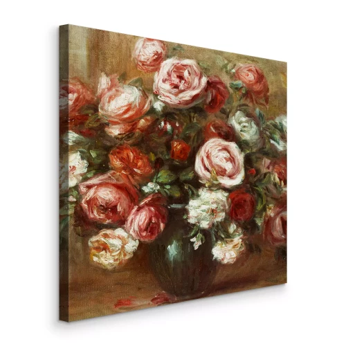 Canvas Rozen in een groene vaas, een boeket vol leven