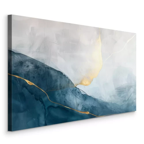 Canvas Gouden reflecties op een blauwgrijze achtergrond