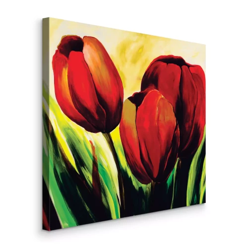 Canvas Rode tulpen in een schilderachtige compositie