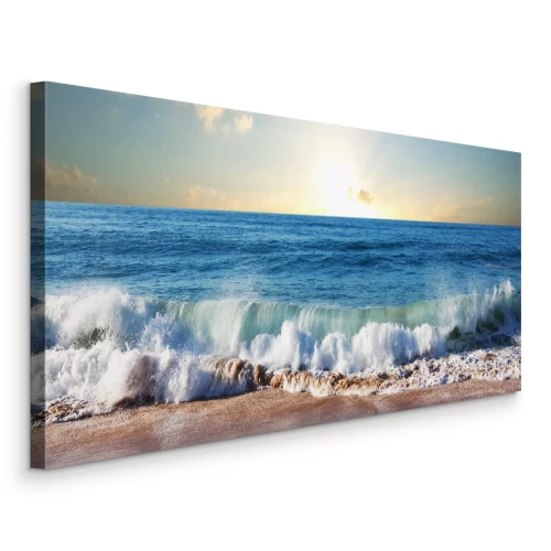 Canvas Zee golven die &#39;s ochtends tegen de kust beuken