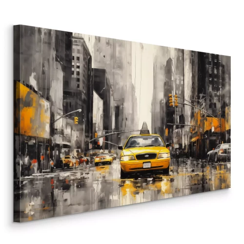 Canvas New York met een gele taxi in zwart-wit