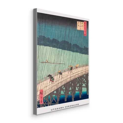 Canvas Mensen lopen over een brug in de regen