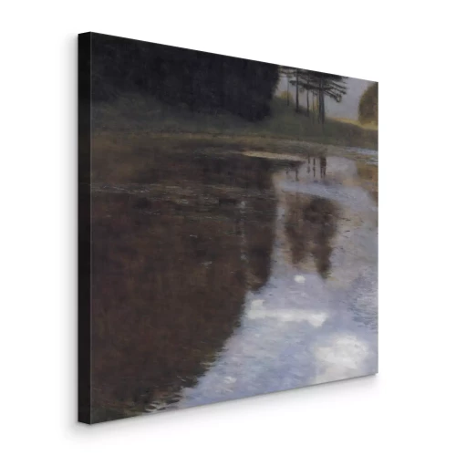 Canvas Aquarellandschap met bomen weerspiegeld in het water