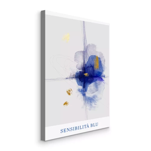 Canvas Blauwe abstracte vlek met gouden accenten