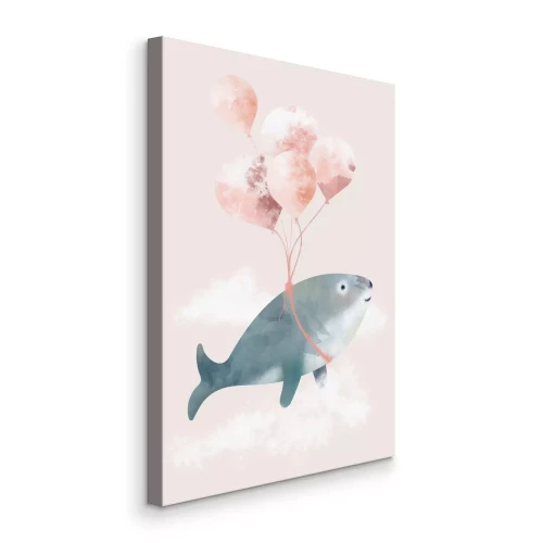 Canvas Aquarelillustratie van een zeehond met roze ballonnen